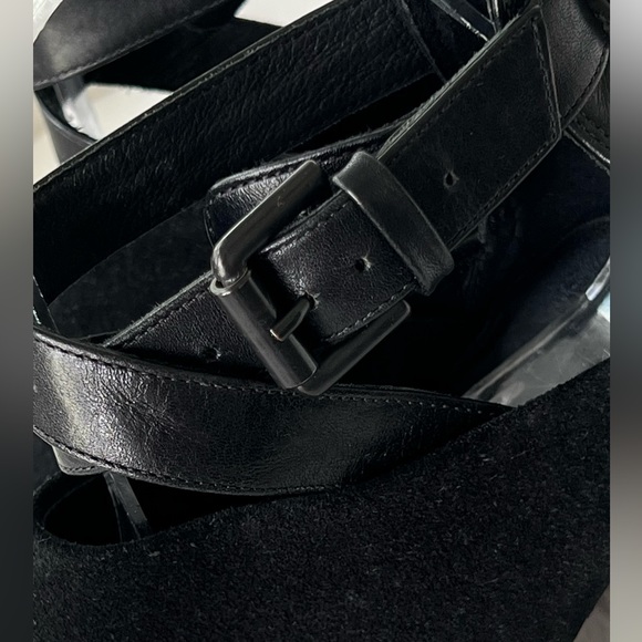 ALLSAINTS Black Suede Peep Toe Bootie Cross Strap Buckle Sandals Size 36 - Picture 4 of 16